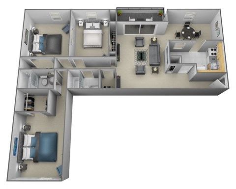 3 bedroom 2 bathroom with den 3D at Painters Mill Apartments, Randallstown, MD